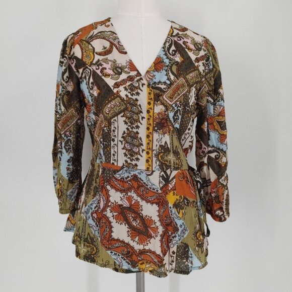 Cream Printed Wrap Blouse - Picture 1 of 4